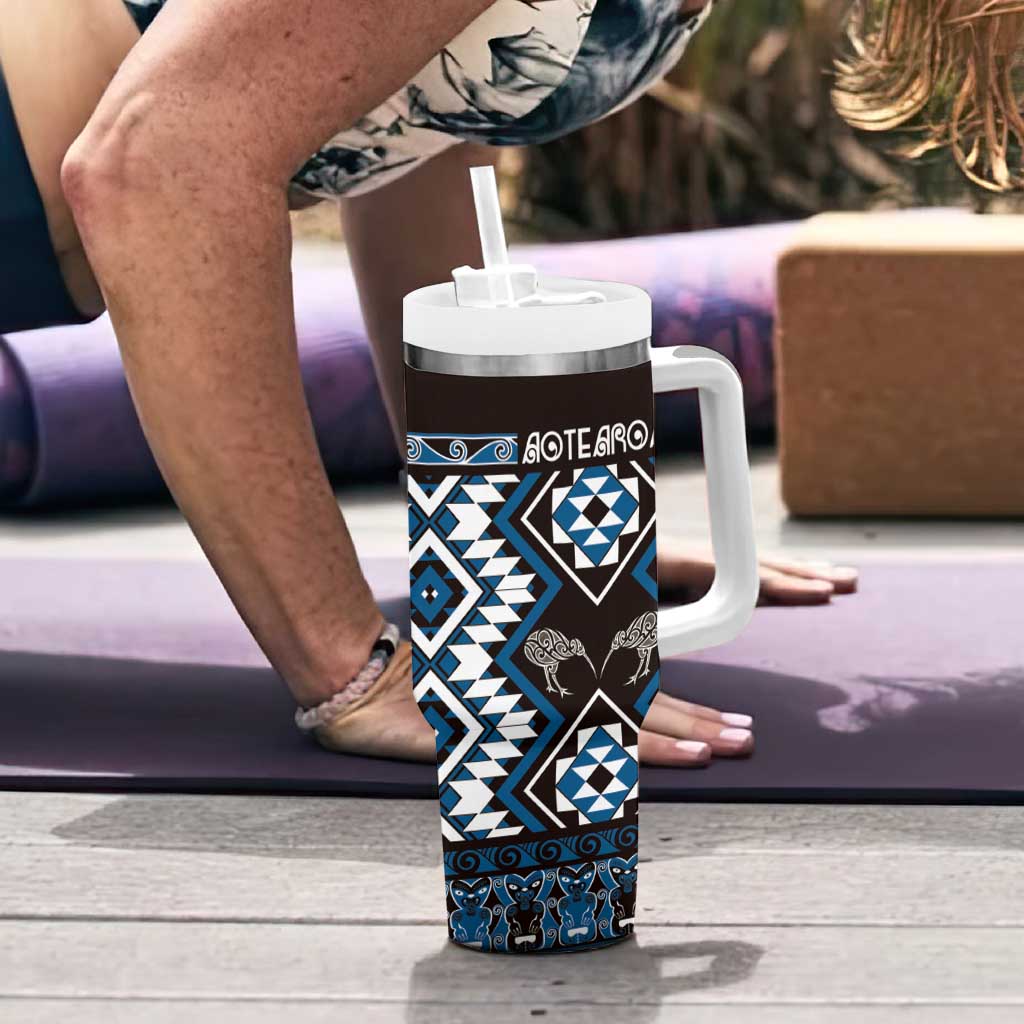Personalised Taniko Motifs Aotearoa Tumbler With Handle Waitangi Kowhaiwhai Kiwi - Blue