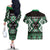 Personalised Taniko Motifs Aotearoa Couples Matching Off The Shoulder Long Sleeve Dress and Hawaiian Shirt Waitangi Kowhaiwhai Kiwi - Green