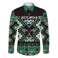 Personalised Taniko Motifs Aotearoa Family Matching Short Sleeve Bodycon Dress and Hawaiian Shirt Waitangi Kowhaiwhai Kiwi - Green