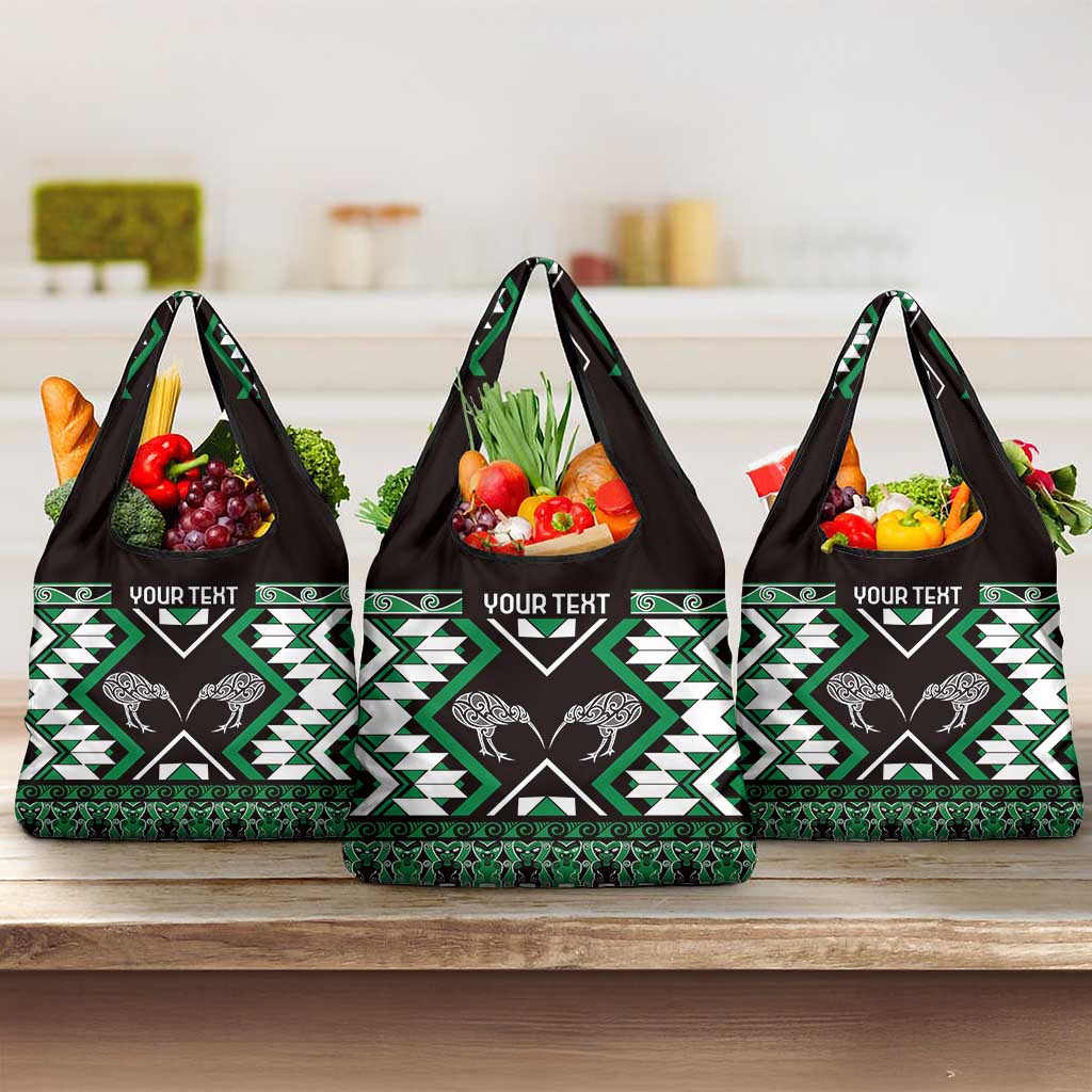 Personalised Taniko Motifs Aotearoa Grocery Bag Waitangi Kowhaiwhai Kiwi - Green