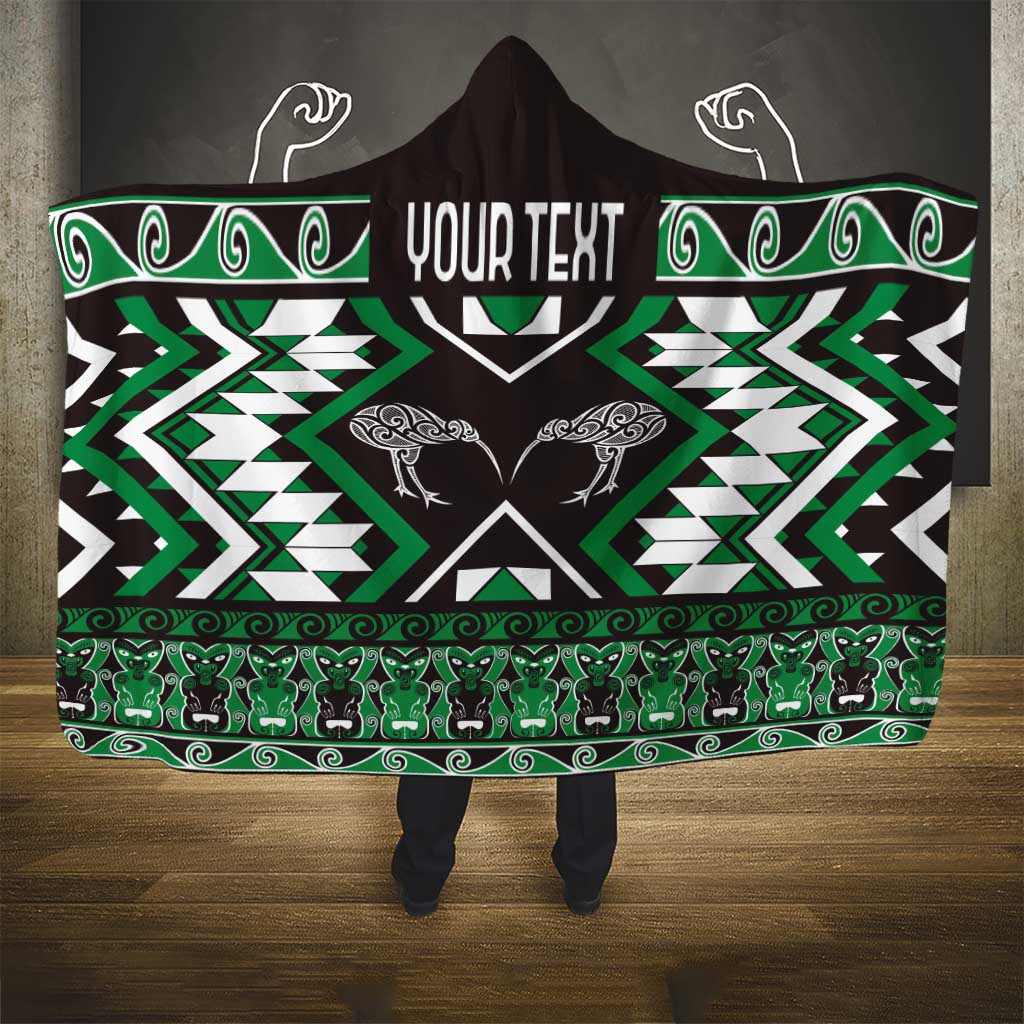 Personalised Taniko Motifs Aotearoa Hooded Blanket Waitangi Kowhaiwhai Kiwi - Green
