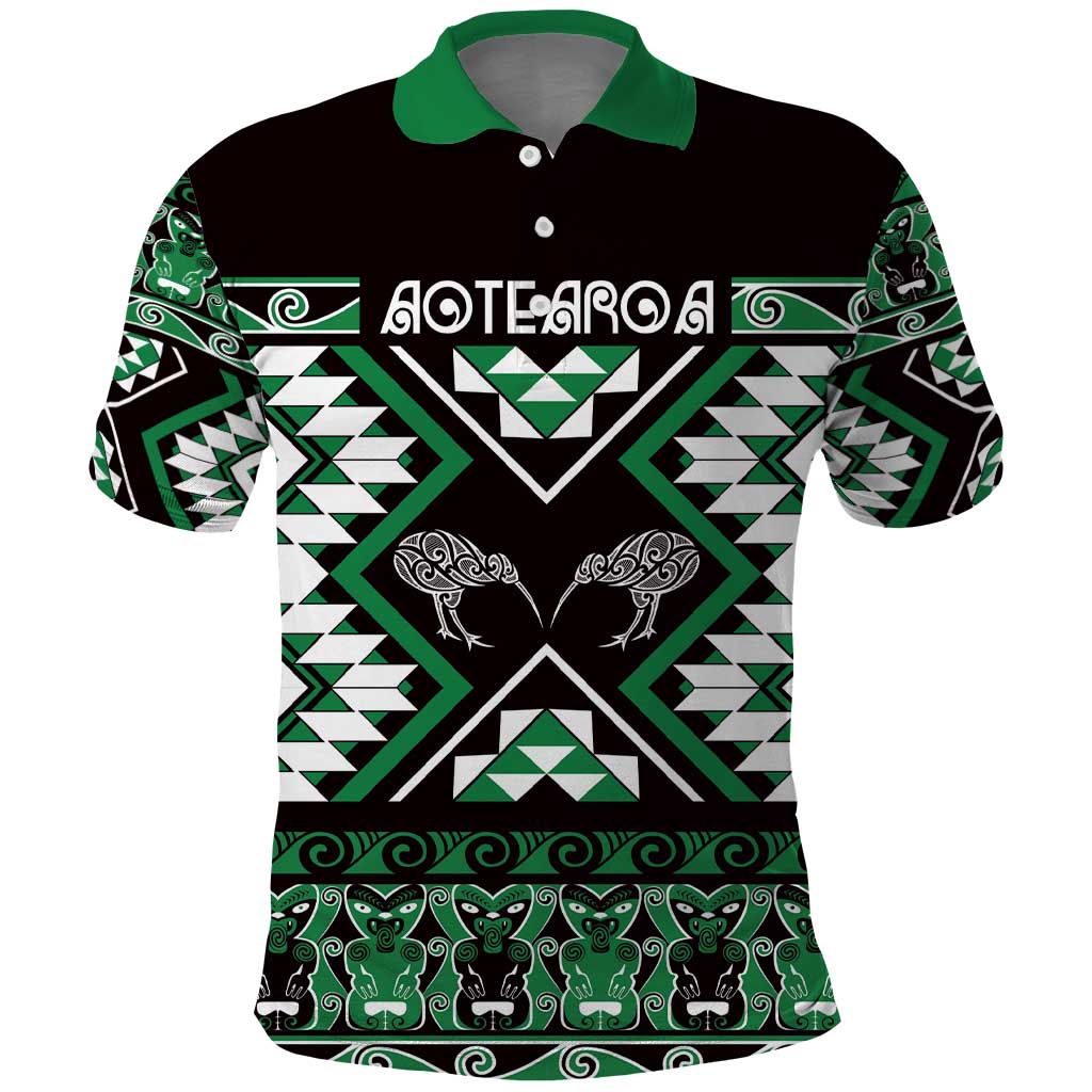 Personalised Taniko Motifs Aotearoa Polo Shirt Waitangi Kowhaiwhai Kiwi - Green LT7 Green - Polynesian Pride