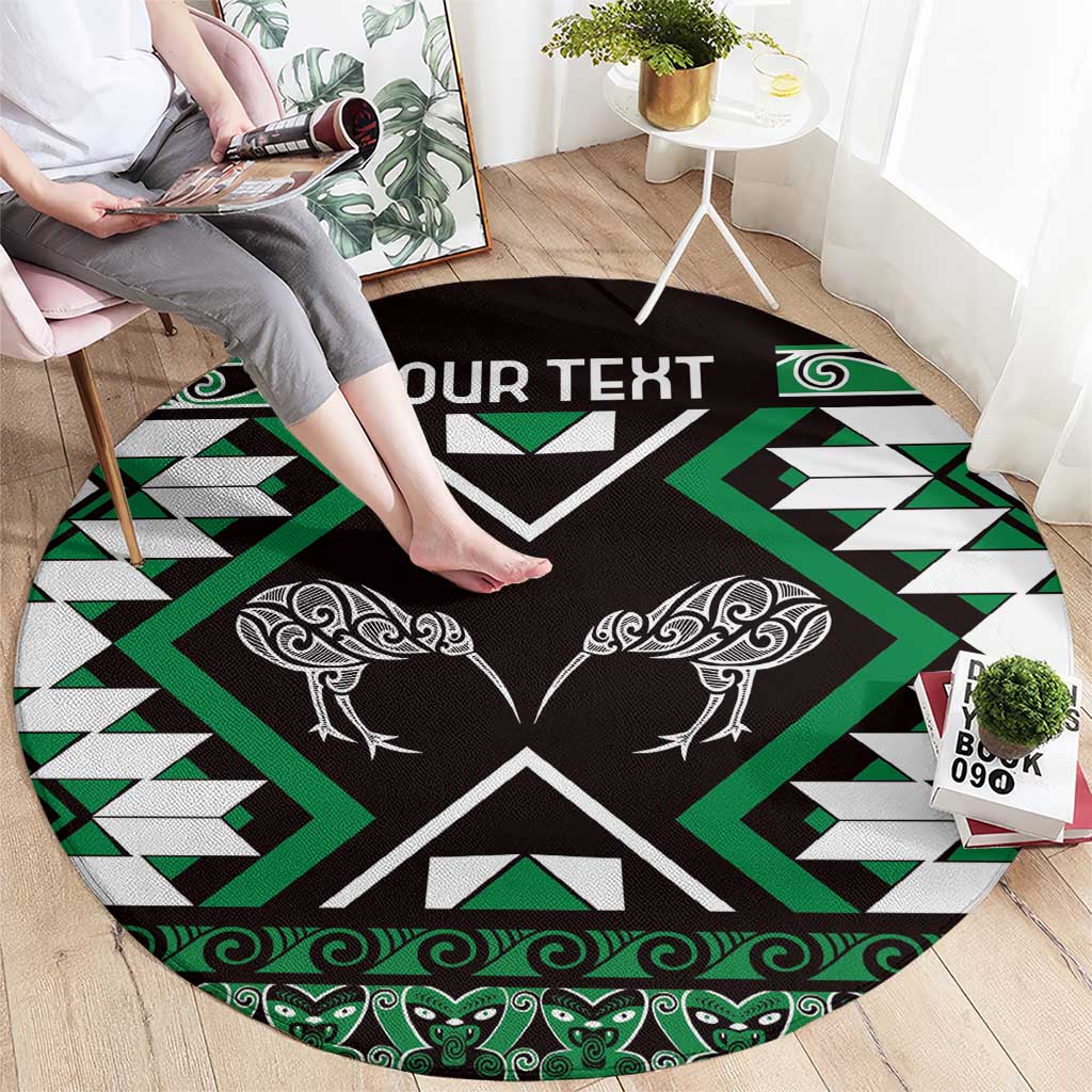 Personalised Taniko Motifs Aotearoa Round Carpet Waitangi Kowhaiwhai Kiwi - Green