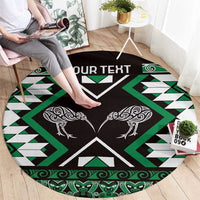 Personalised Taniko Motifs Aotearoa Round Carpet Waitangi Kowhaiwhai Kiwi - Green