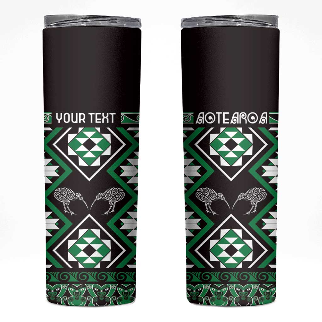 Personalised Taniko Motifs Aotearoa Skinny Tumbler Waitangi Kowhaiwhai Kiwi - Green LT7 Green - Polynesian Pride