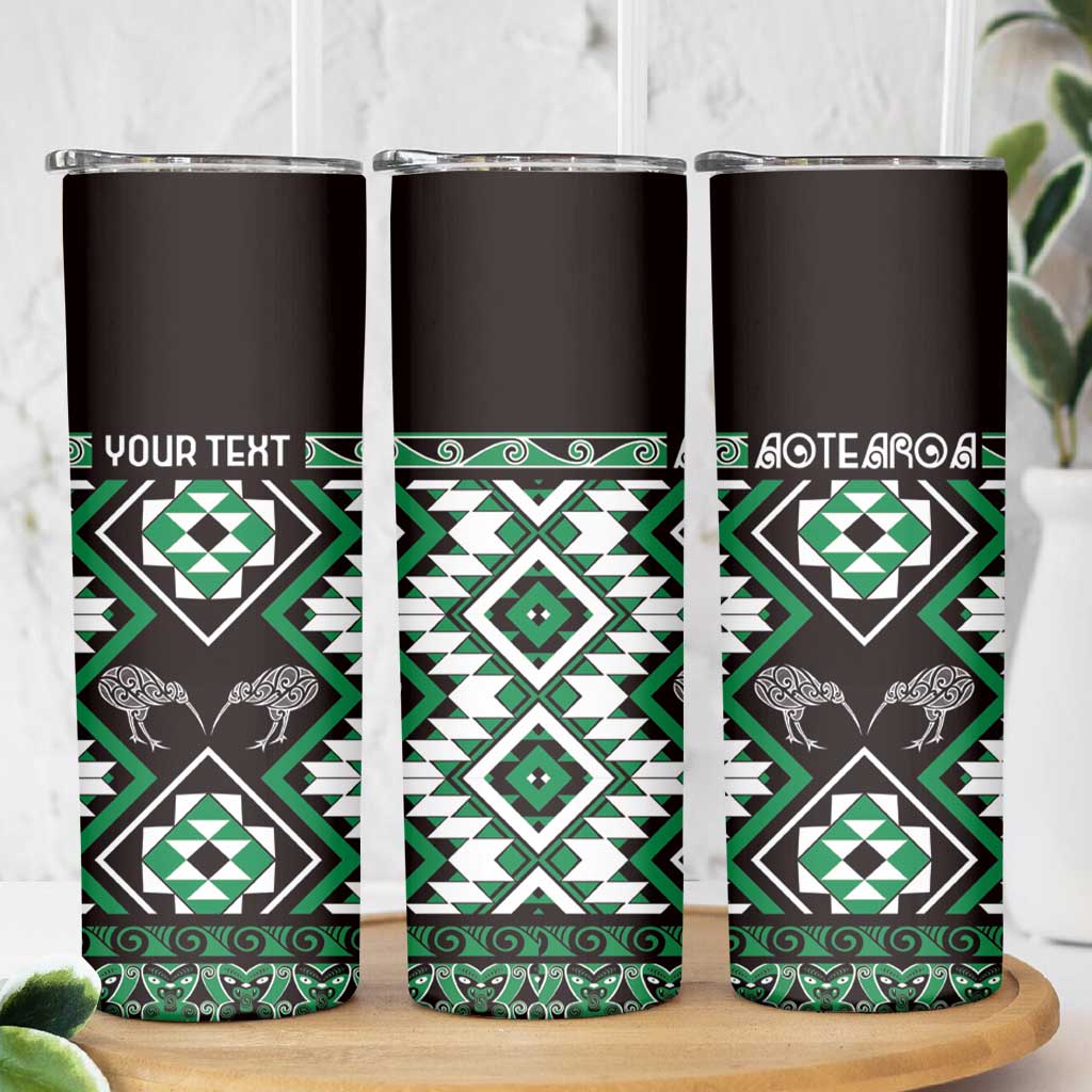 Personalised Taniko Motifs Aotearoa Skinny Tumbler Waitangi Kowhaiwhai Kiwi - Green LT7 - Polynesian Pride