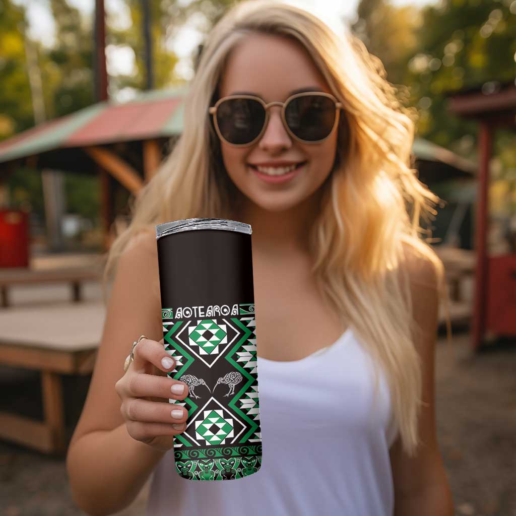 Personalised Taniko Motifs Aotearoa Skinny Tumbler Waitangi Kowhaiwhai Kiwi - Green LT7 - Polynesian Pride