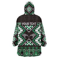 Personalised Taniko Motifs Aotearoa Wearable Blanket Hoodie Waitangi Kowhaiwhai Kiwi - Green