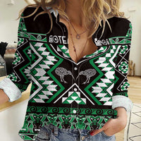 Personalised Taniko Motifs Aotearoa Women Casual Shirt Waitangi Kowhaiwhai Kiwi - Green LT7 Female Green - Polynesian Pride