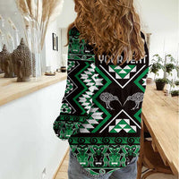 Personalised Taniko Motifs Aotearoa Women Casual Shirt Waitangi Kowhaiwhai Kiwi - Green LT7 - Polynesian Pride