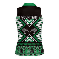 Personalised Taniko Motifs Aotearoa Women Sleeveless Polo Shirt Waitangi Kowhaiwhai Kiwi - Green LT7 - Polynesian Pride
