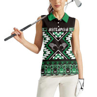Personalised Taniko Motifs Aotearoa Women Sleeveless Polo Shirt Waitangi Kowhaiwhai Kiwi - Green LT7 - Polynesian Pride