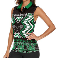 Personalised Taniko Motifs Aotearoa Women Sleeveless Polo Shirt Waitangi Kowhaiwhai Kiwi - Green LT7 - Polynesian Pride