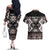 Personalised Taniko Motifs Aotearoa Couples Matching Off The Shoulder Long Sleeve Dress and Hawaiian Shirt Waitangi Kowhaiwhai Kiwi - Mocha