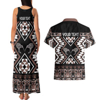 Personalised Taniko Motifs Aotearoa Couples Matching Tank Maxi Dress and Hawaiian Shirt Waitangi Kowhaiwhai Kiwi - Mocha LT7 - Polynesian Pride