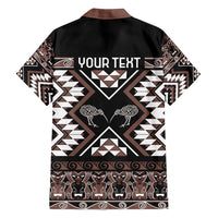 Personalised Taniko Motifs Aotearoa Family Matching Long Sleeve Bodycon Dress and Hawaiian Shirt Waitangi Kowhaiwhai Kiwi - Mocha