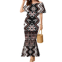 Personalised Taniko Motifs Aotearoa Family Matching Mermaid Dress and Hawaiian Shirt Waitangi Kowhaiwhai Kiwi - Mocha