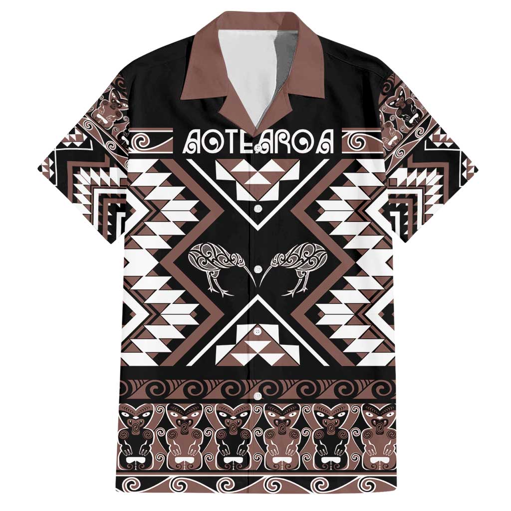 Personalised Taniko Motifs Aotearoa Hawaiian Shirt Waitangi Kowhaiwhai Kiwi - Mocha