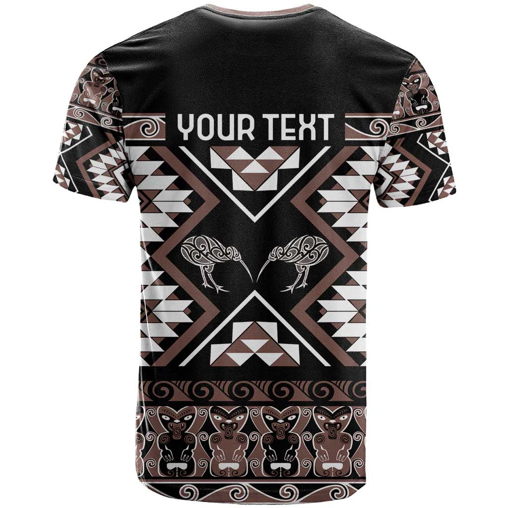 Personalised Taniko Motifs Aotearoa T Shirt Waitangi Kowhaiwhai Kiwi - Mocha