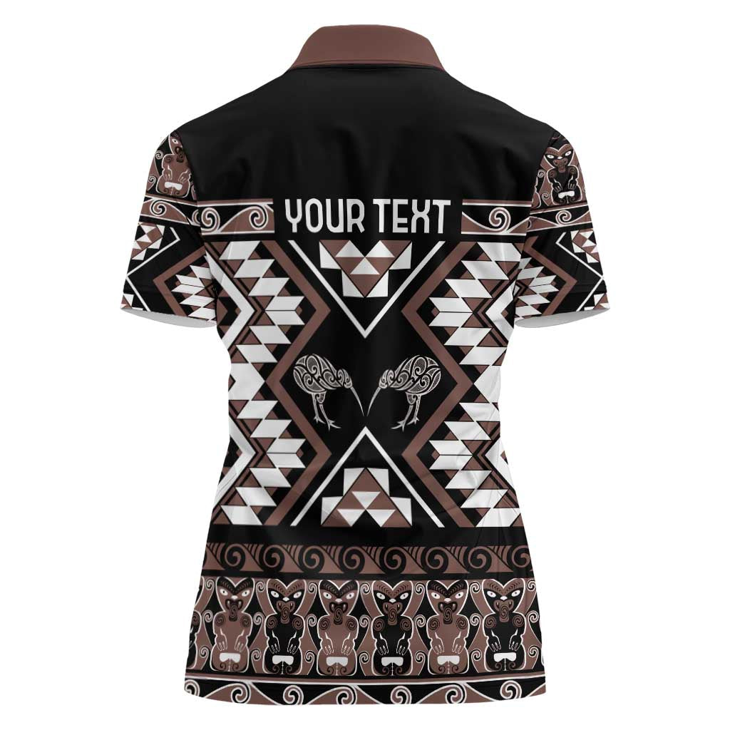Personalised Taniko Motifs Aotearoa Women Polo Shirt Waitangi Kowhaiwhai Kiwi - Mocha