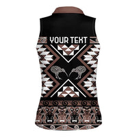 Personalised Taniko Motifs Aotearoa Women Sleeveless Polo Shirt Waitangi Kowhaiwhai Kiwi - Mocha LT7 - Polynesian Pride