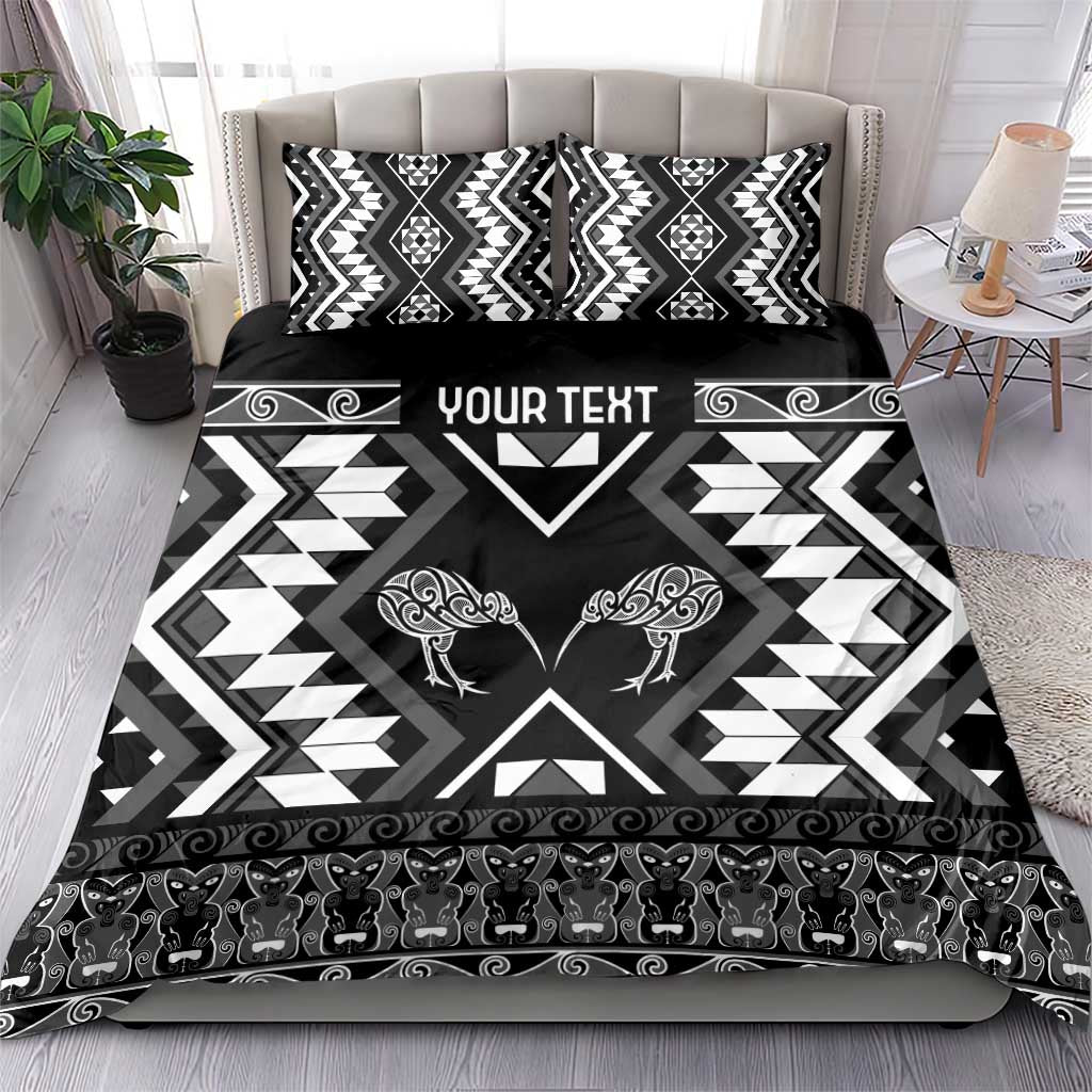 Personalised Taniko Motifs Aotearoa Bedding Set Waitangi Kowhaiwhai Kiwi - Monochrome LT7 - Polynesian Pride