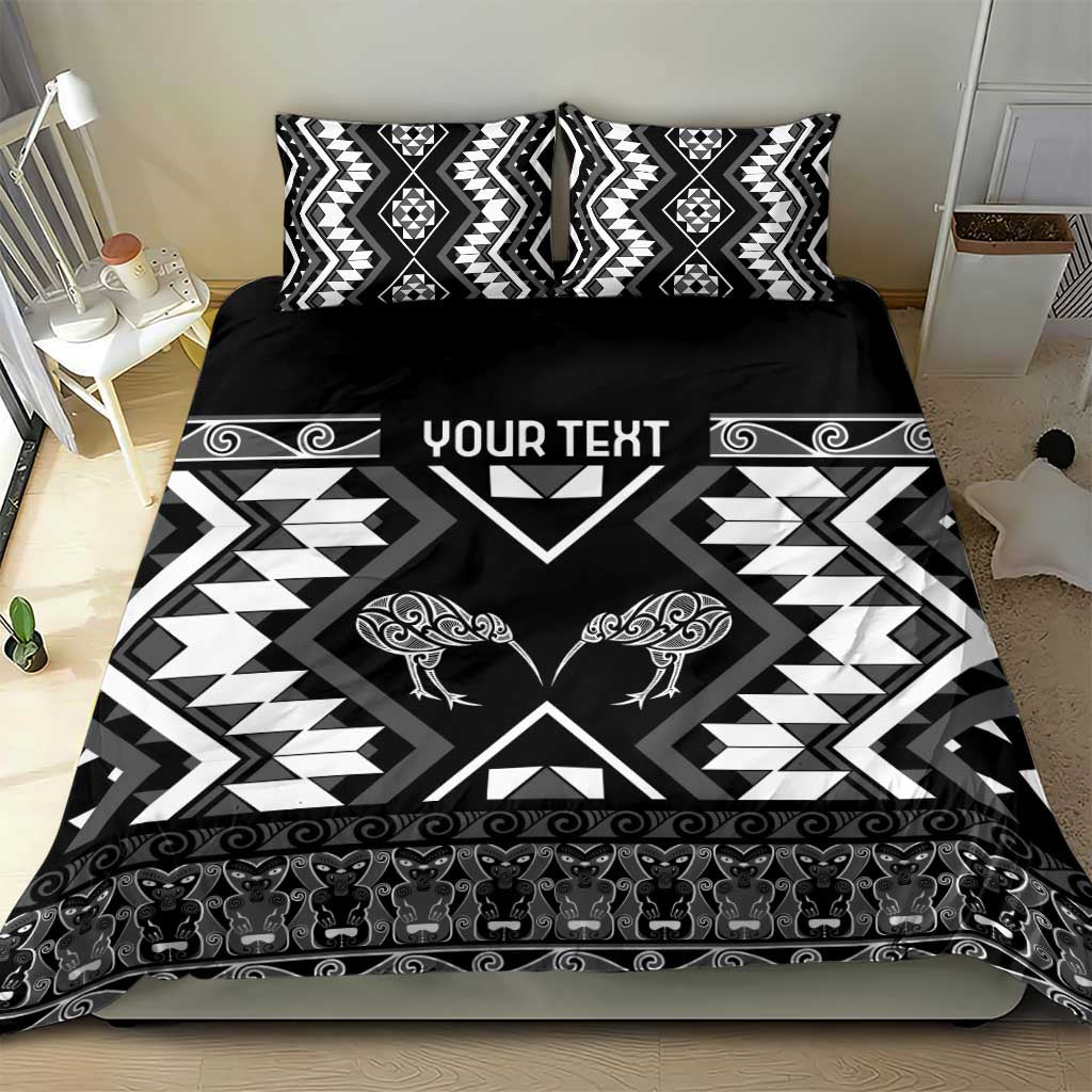 Personalised Taniko Motifs Aotearoa Bedding Set Waitangi Kowhaiwhai Kiwi - Monochrome LT7 - Polynesian Pride