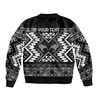 Personalised Taniko Motifs Aotearoa Bomber Jacket Waitangi Kowhaiwhai Kiwi - Monochrome LT7 - Polynesian Pride