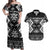 Personalised Taniko Motifs Aotearoa Couples Matching Off Shoulder Maxi Dress and Hawaiian Shirt Waitangi Kowhaiwhai Kiwi - Monochrome