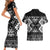 Personalised Taniko Motifs Aotearoa Couples Matching Short Sleeve Bodycon Dress and Hawaiian Shirt Waitangi Kowhaiwhai Kiwi - Monochrome