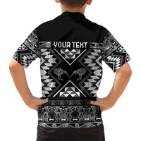 Personalised Taniko Motifs Aotearoa Family Matching Long Sleeve Bodycon Dress and Hawaiian Shirt Waitangi Kowhaiwhai Kiwi - Monochrome