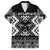 Personalised Taniko Motifs Aotearoa Family Matching Off The Shoulder Long Sleeve Dress and Hawaiian Shirt Waitangi Kowhaiwhai Kiwi - Monochrome