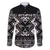 Personalised Taniko Motifs Aotearoa Family Matching Off The Shoulder Long Sleeve Dress and Hawaiian Shirt Waitangi Kowhaiwhai Kiwi - Monochrome