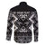 Personalised Taniko Motifs Aotearoa Family Matching Off The Shoulder Long Sleeve Dress and Hawaiian Shirt Waitangi Kowhaiwhai Kiwi - Monochrome