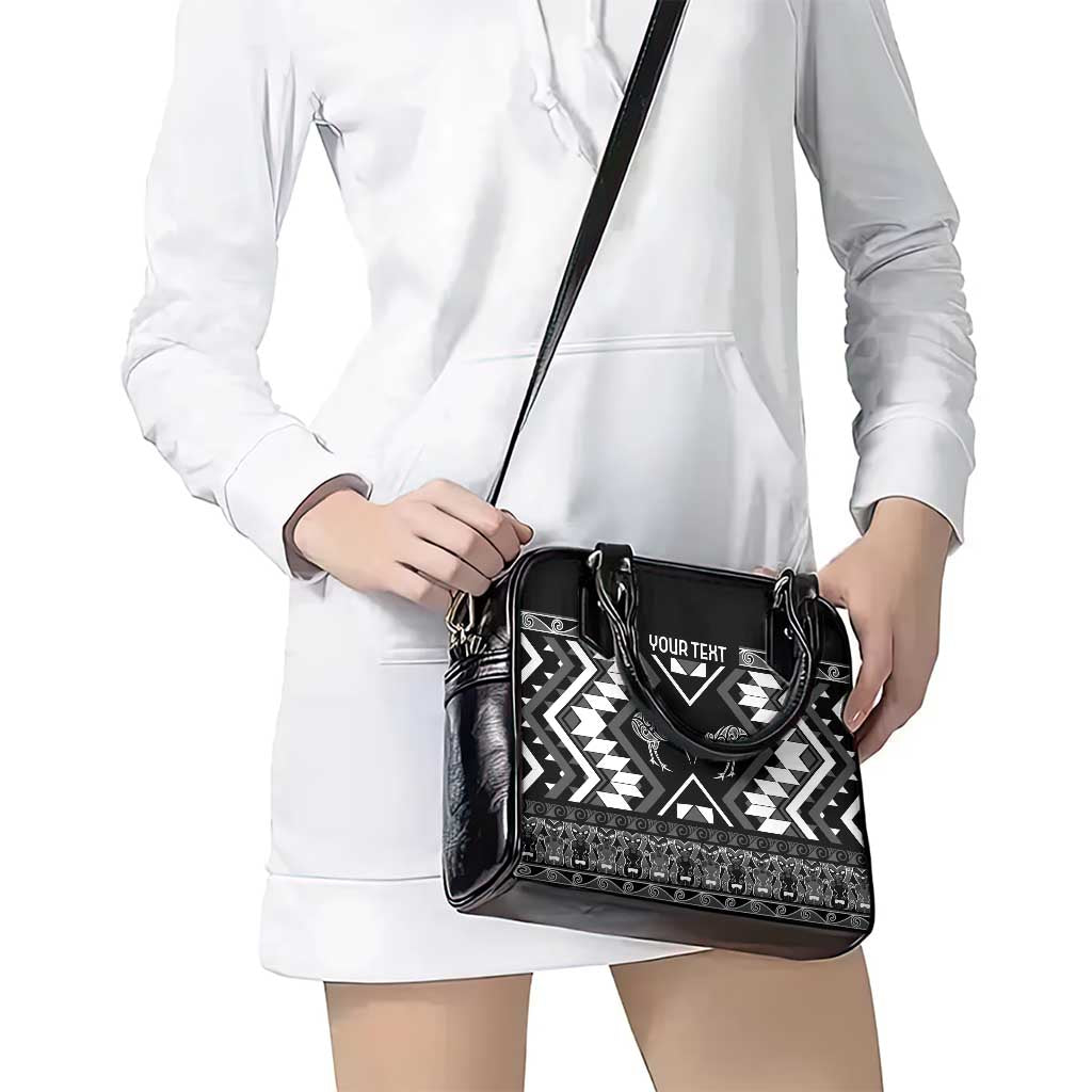 Personalised Taniko Motifs Aotearoa Shoulder Handbag Waitangi Kowhaiwhai Kiwi - Monochrome
