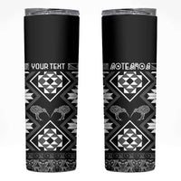 Personalised Taniko Motifs Aotearoa Skinny Tumbler Waitangi Kowhaiwhai Kiwi - Monochrome LT7 Grey - Polynesian Pride