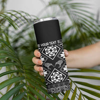 Personalised Taniko Motifs Aotearoa Skinny Tumbler Waitangi Kowhaiwhai Kiwi - Monochrome LT7 - Polynesian Pride