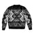 Personalised Taniko Motifs Aotearoa Sleeve Zip Bomber Jacket Waitangi Kowhaiwhai Kiwi - Monochrome