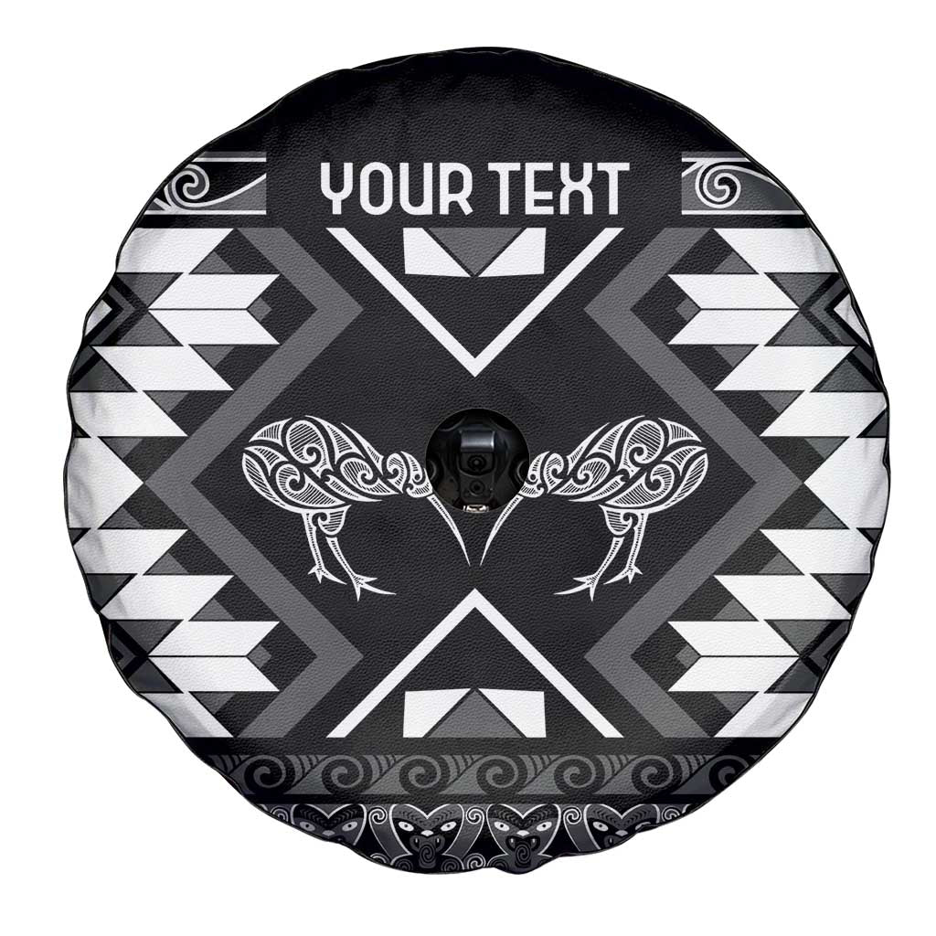 Personalised Taniko Motifs Aotearoa Spare Tire Cover Waitangi Kowhaiwhai Kiwi - Monochrome