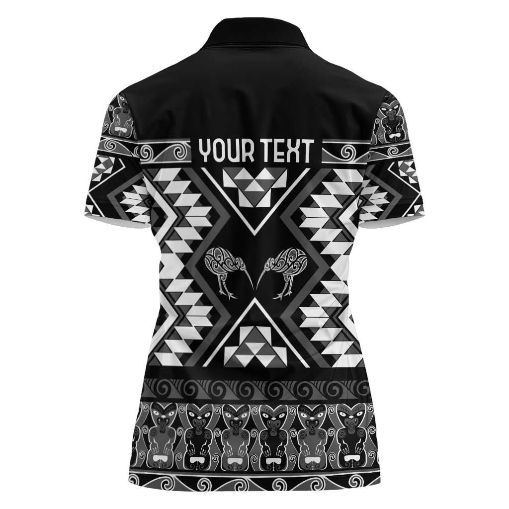 Personalised Taniko Motifs Aotearoa Women Polo Shirt Waitangi Kowhaiwhai Kiwi - Monochrome