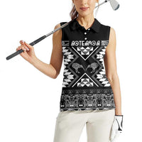Personalised Taniko Motifs Aotearoa Women Sleeveless Polo Shirt Waitangi Kowhaiwhai Kiwi - Monochrome LT7 - Polynesian Pride