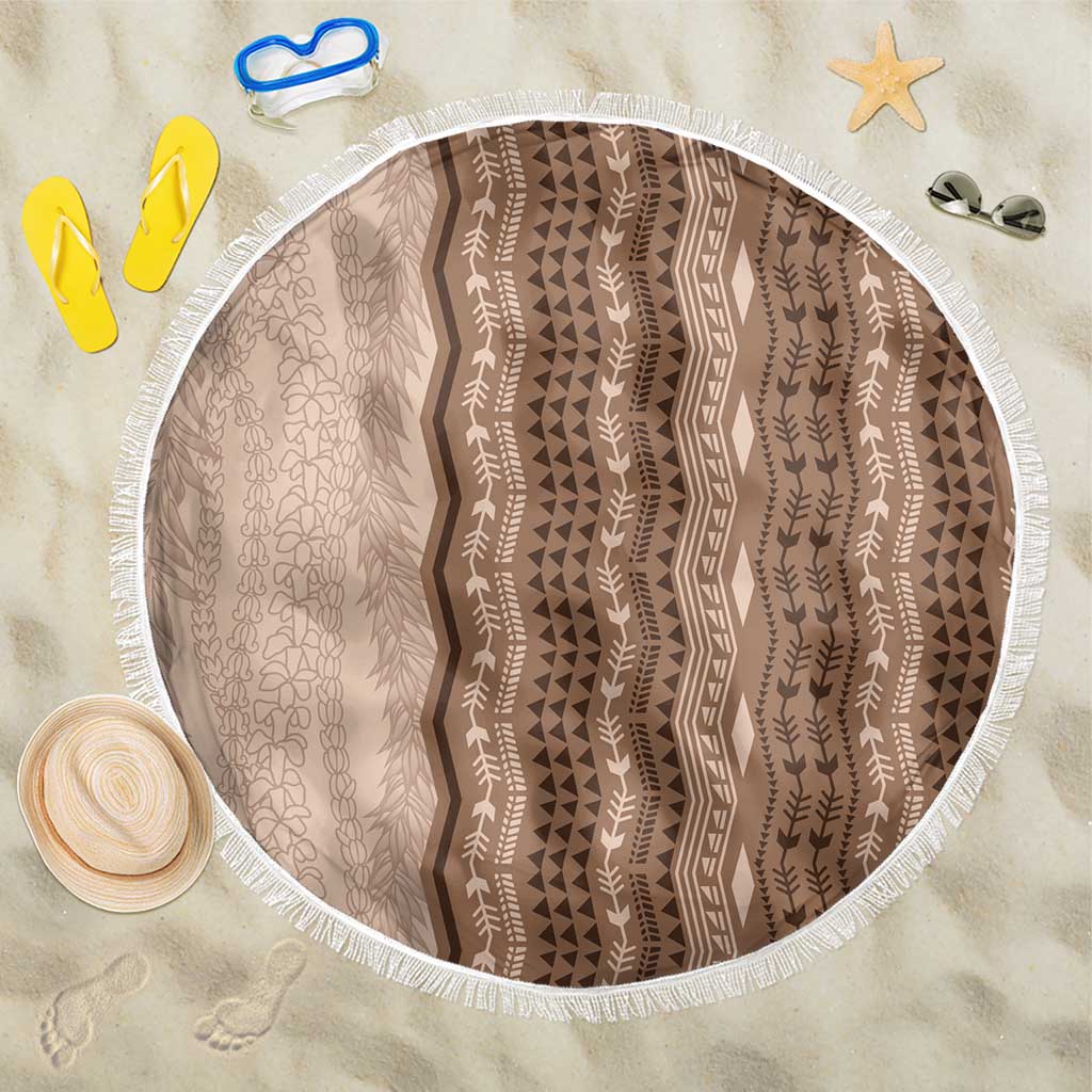 Vintage Beige Hawaiian Traditional Kapa Mix Flowers Lei Beach Blanket