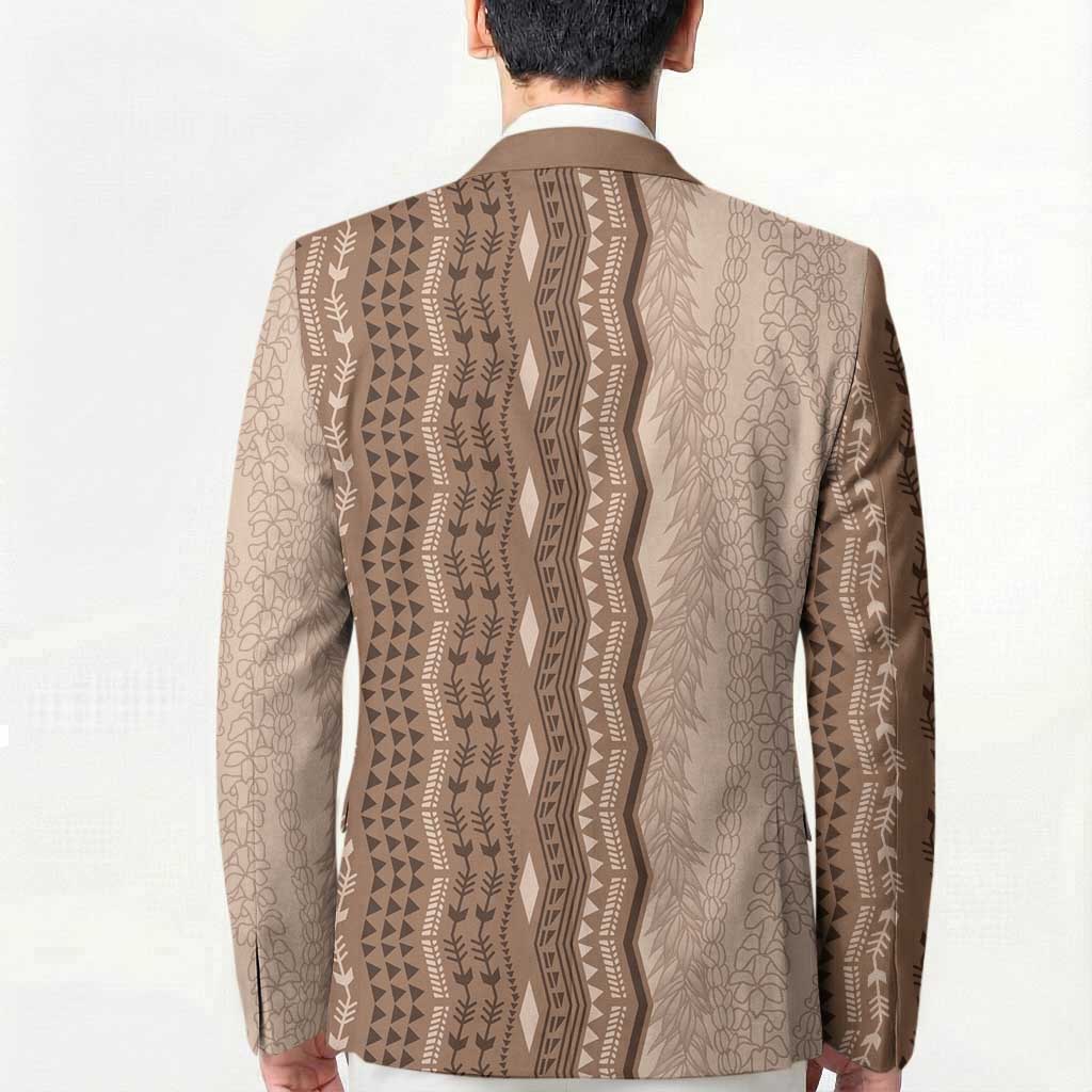 Vintage Beige Hawaiian Traditional Kapa Mix Flowers Lei Blazer