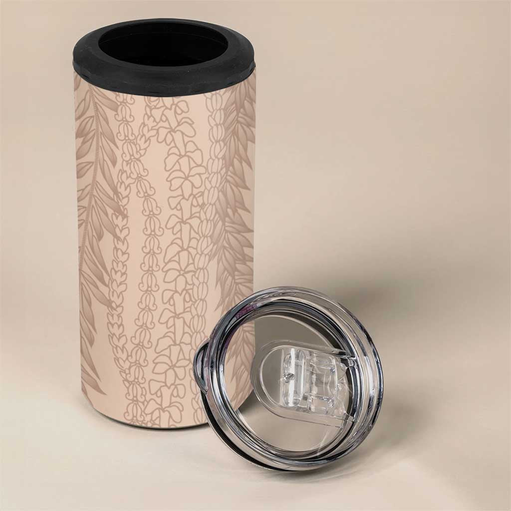 Vintage Beige Hawaiian Traditional Kapa Mix Flowers Lei 4 in 1 Can Cooler Tumbler