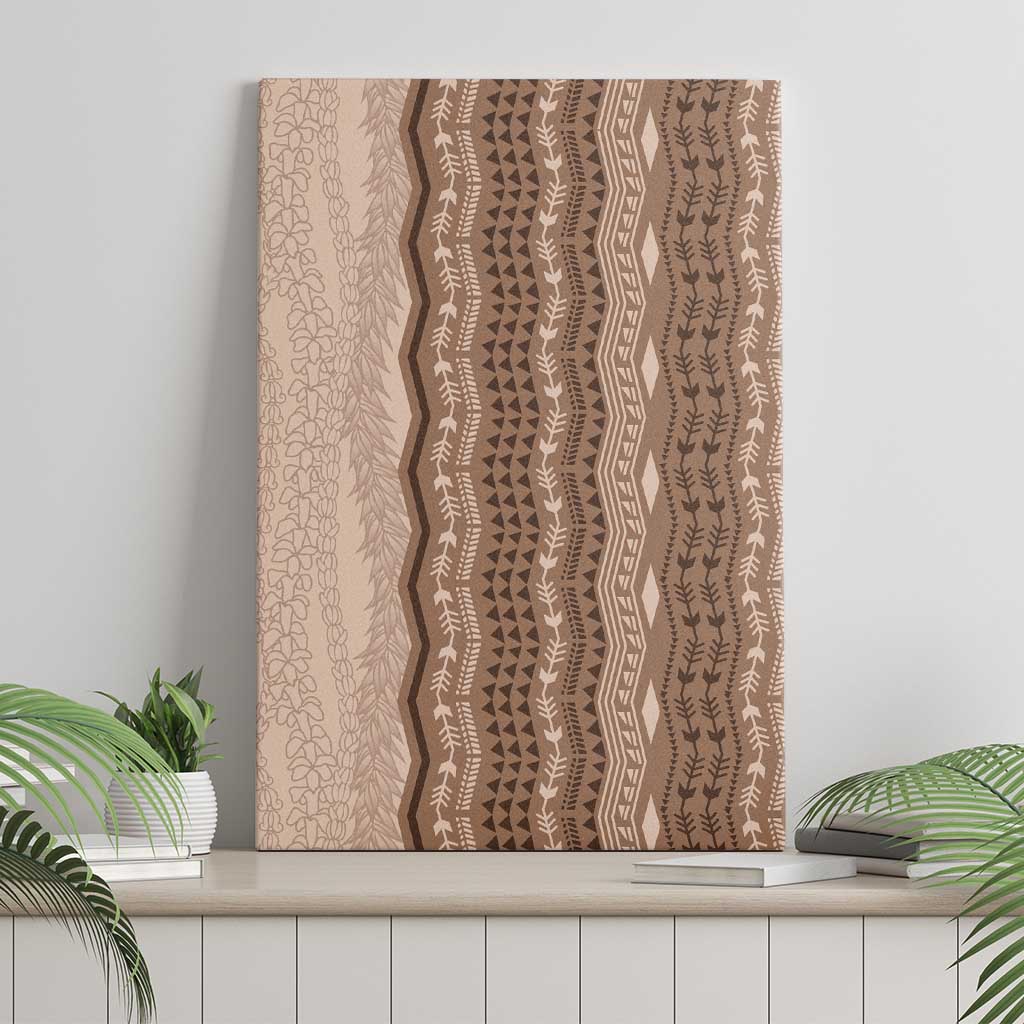 Vintage Beige Hawaiian Traditional Kapa Mix Flowers Lei Canvas Wall Art