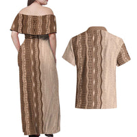 Vintage Beige Hawaiian Traditional Kapa Mix Flowers Lei Couples Matching Off Shoulder Maxi Dress and Hawaiian Shirt LT7 - Polynesian Pride