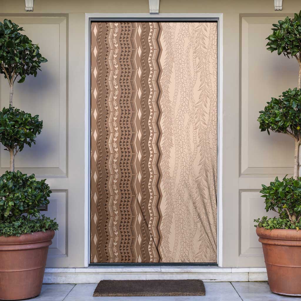 Vintage Beige Hawaiian Traditional Kapa Mix Flowers Lei Door Cover