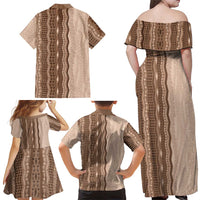 Vintage Beige Hawaiian Traditional Kapa Mix Flowers Lei Family Matching Off Shoulder Maxi Dress and Hawaiian Shirt LT7 - Polynesian Pride