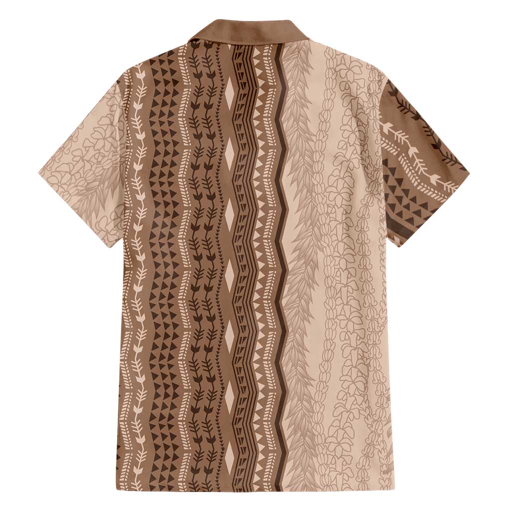 Vintage Beige Hawaiian Traditional Kapa Mix Flowers Lei Family Matching Off Shoulder Short Dress and Hawaiian Shirt LT7 - Polynesian Pride