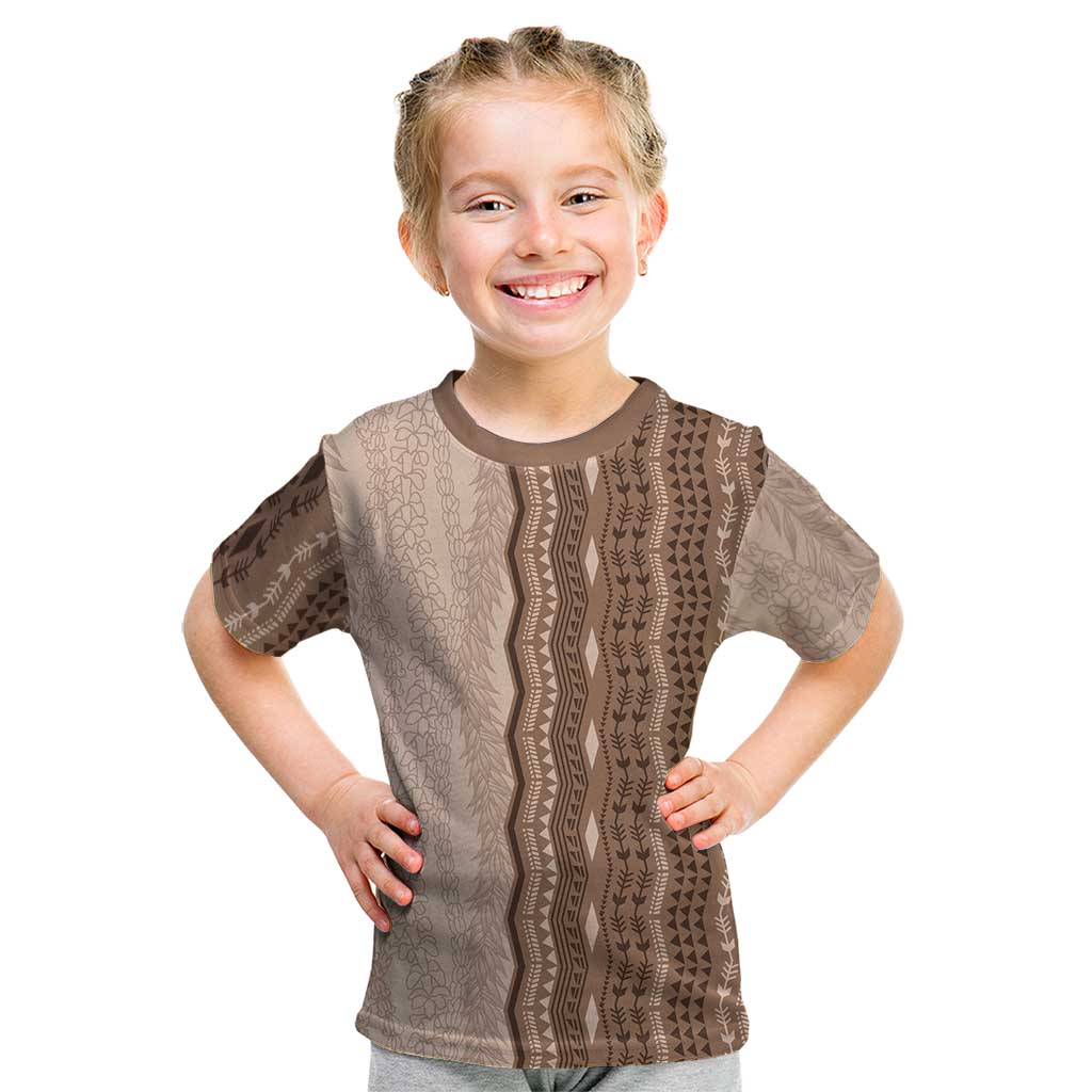 Vintage Beige Hawaiian Traditional Kapa Mix Flowers Lei Kid T Shirt